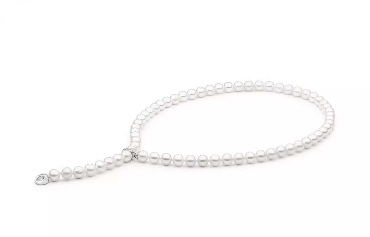 Elegante Matinee Perlenkette weiß rund 8-9 mm, 55 cm, Zirkonia-Schmuckverschluss 925er Silber mit Perle, Gaura Pearls, Estland -Bild2